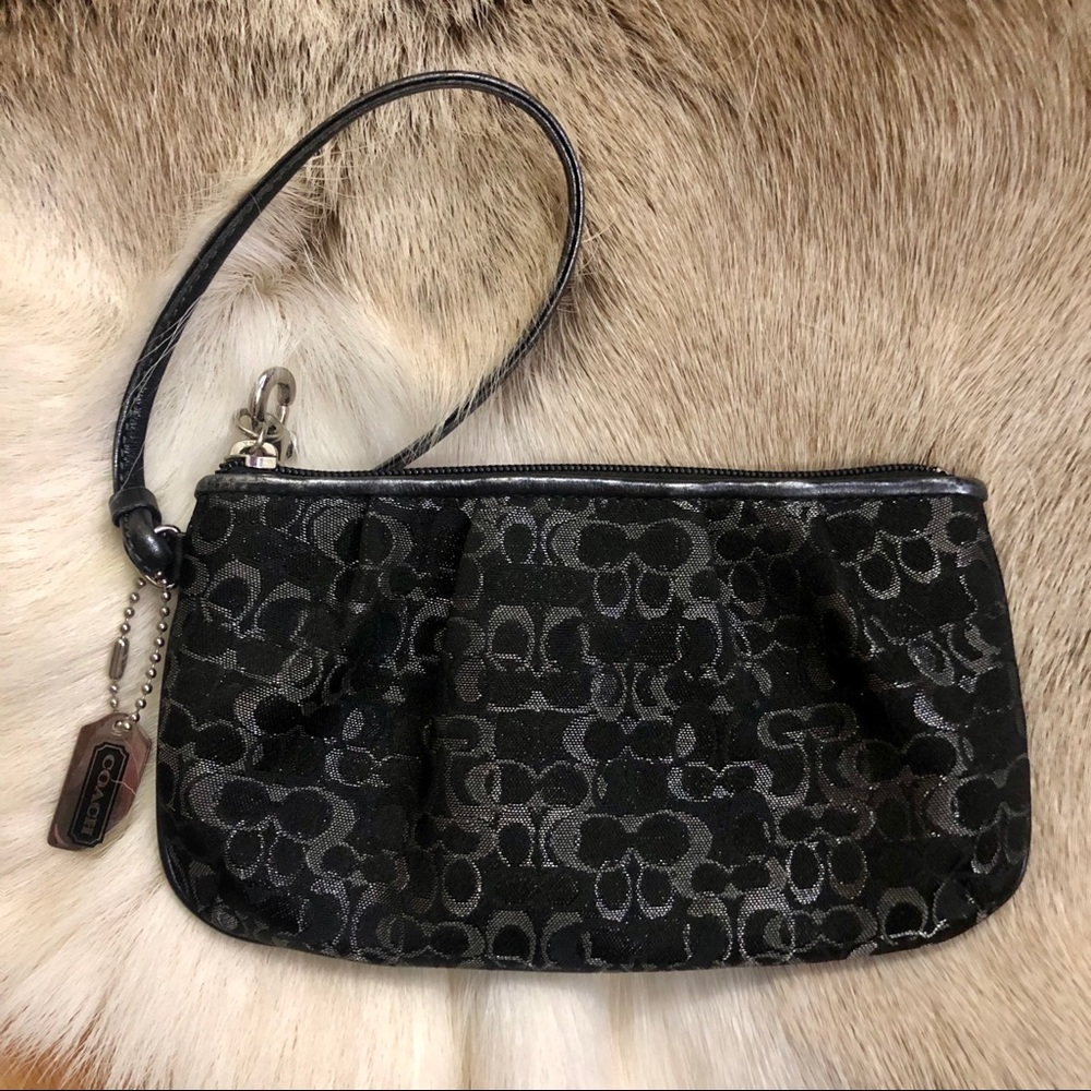 Coach Optic Signature Lurex Black Wristlet